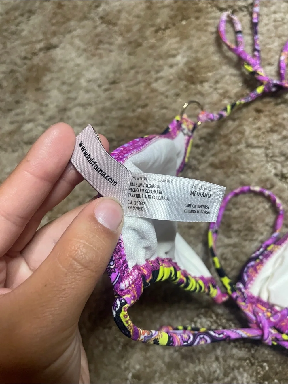 Luli Fama Miami Y2K Multi Color Triangle Halter Bikini Top Size Medium‎